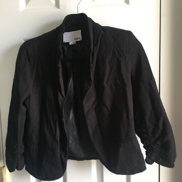 Black rouched sleeve cropped blazer - Picture 1 of 2